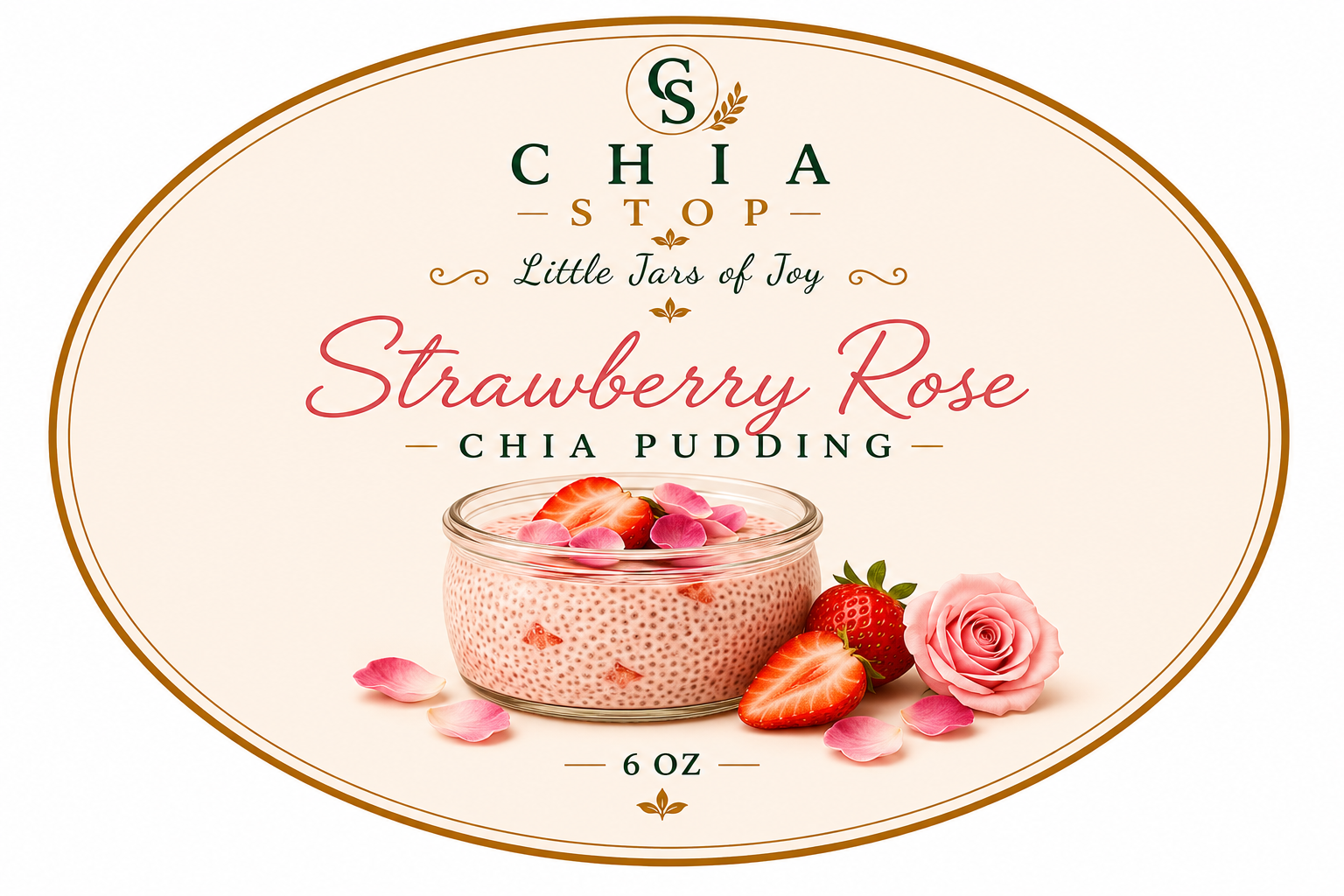 Strawberry Rose Chia Pudding front label