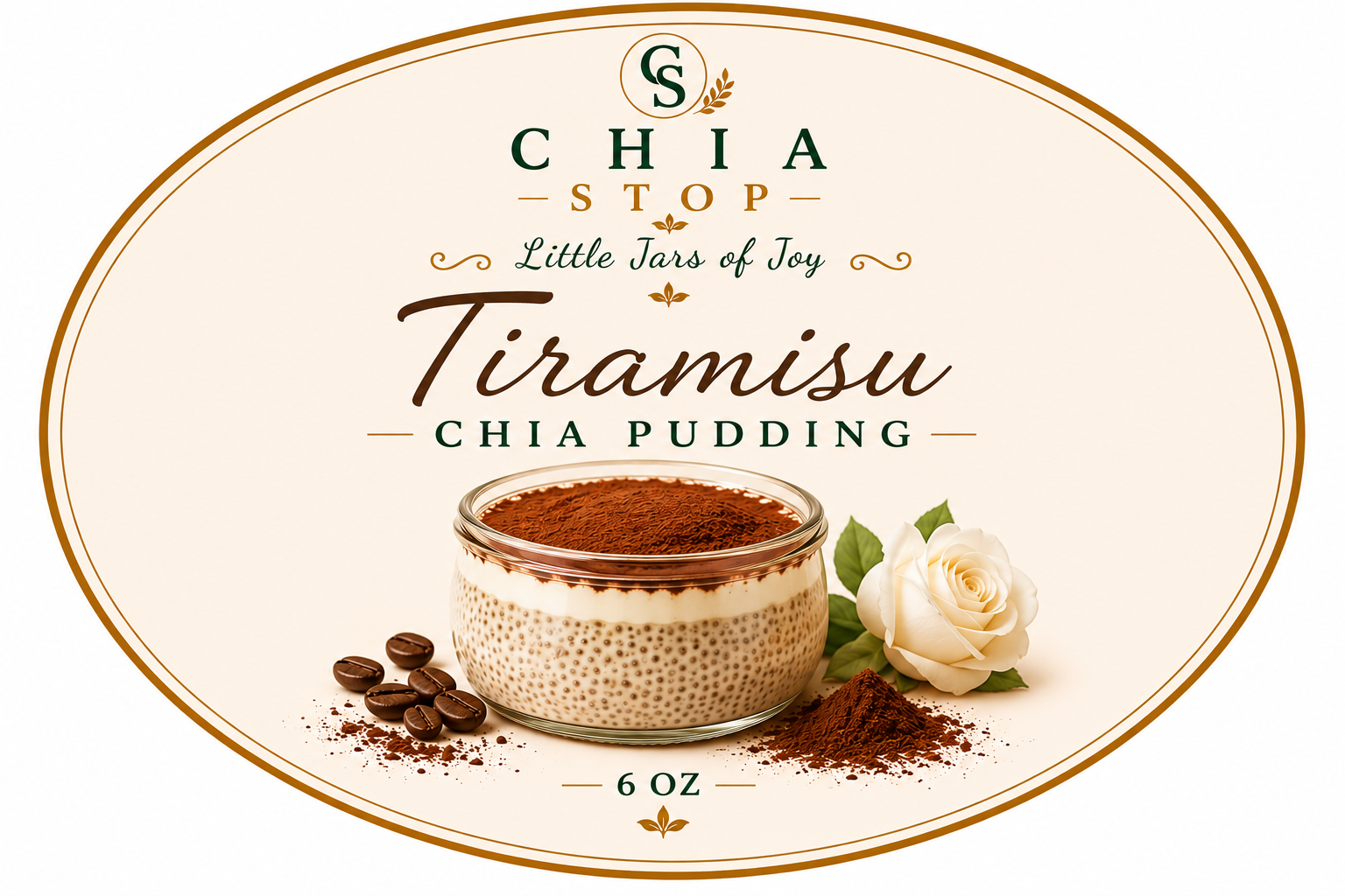 Tiramisu Chia Pudding front label